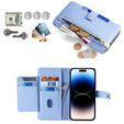 Flip case for iPhone 14 Pro, Wallet Zipper Pocket, blue