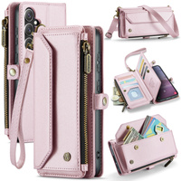 Case CASEME for Samsung Galaxy S25 FE, RFID Leather Wallet, with shoulder strap, pink