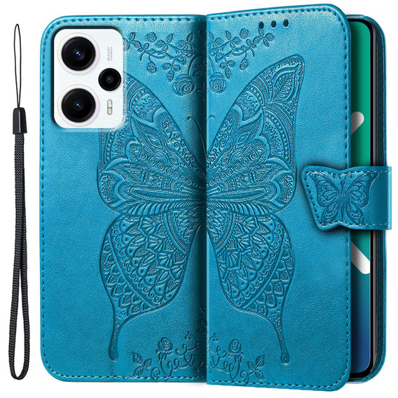 Flip case for Xiaomi Poco F5, Butterfly, blue