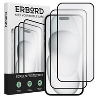 2x Tempered Glass for iPhone 15 Plus, ERBORD 3D full display