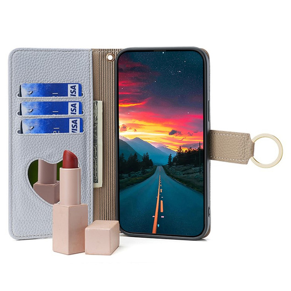 Flip case for Motorola Edge 40 Neo 5G, Wallet Zipper Pocket, with mirror, blue