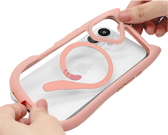 Case for iPhone 16, for MagSafe, Cute Cat, pink + Screen Glass