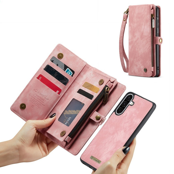 CASEME case for Samsung Galaxy A56 5G, Retro Leather Wallet, with strap, pink