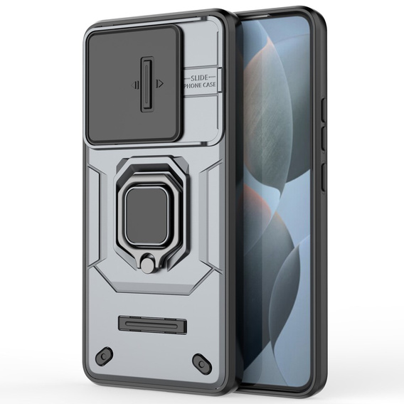 Case for Xiaomi Poco F6 Pro, KickStand Camera Lens, grey