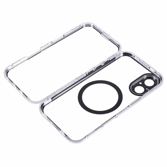 Magnetic Dual Glass MagSafe case for iPhone 16, silver