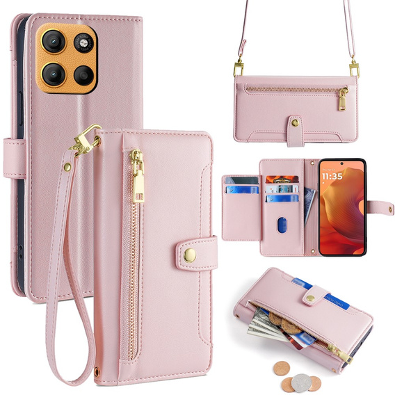 Flip case for Motorola Moto G15 / G15 Power, Wallet Zipper Pocket, pink