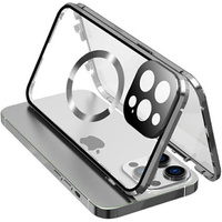 Magnetic Dual Glass MagSafe case for iPhone 15 Pro Max, silver