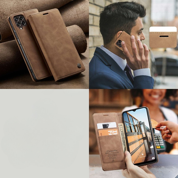 CASEME case for Samsung Galaxy M33 5G, Leather Wallet Case, brown