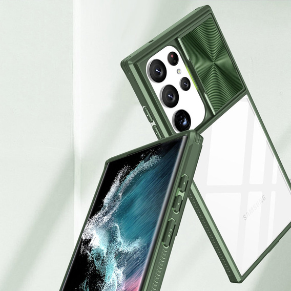 Case for Samsung Galaxy S22 Ultra, Slide Camera, green