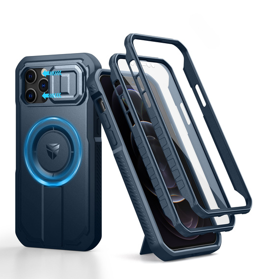 Armored case for iPhone 12 / iPhone 12 Pro, Dexnor CamProtect MagSafe, dark blue (Two frames)