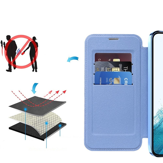 Flip case for Samsung Galaxy S22 5G, RFID Wallet MagSafe CamShield, blue