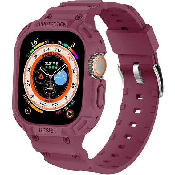 Sillicone Stripe with case for Apple Watch Ultra 49mm, Purplish Red