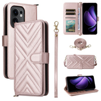 Crossbody Leather Wallet flip case for Oppo Reno 13F 5G, pink