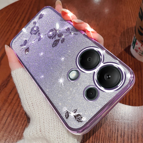 Case for Xiaomi Redmi Note 13 Pro 4G / Xiaomi Redmi Note 14S / Xiaomi Poco M6 Pro 4G, Glitter Flower, purple