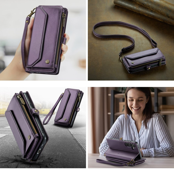 Case CASEME for Samsung Galaxy A55 5G, RFID Leather Wallet, with shoulder strap, purple