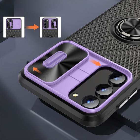 Case for Samsung Galaxy S23 Plus, Camera Slide Ring, black / purple