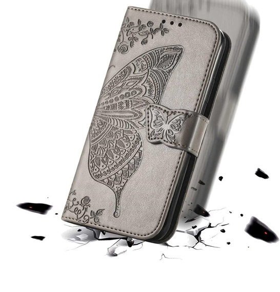 Flip case for Motorola Edge 50 Pro, Butterfly, grey