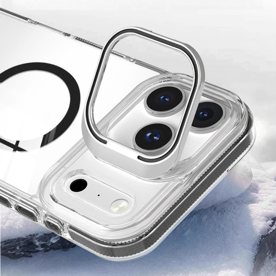 Case for iPhone 17 Pro Max, for MagSafe, with stand, transparent with black inserts