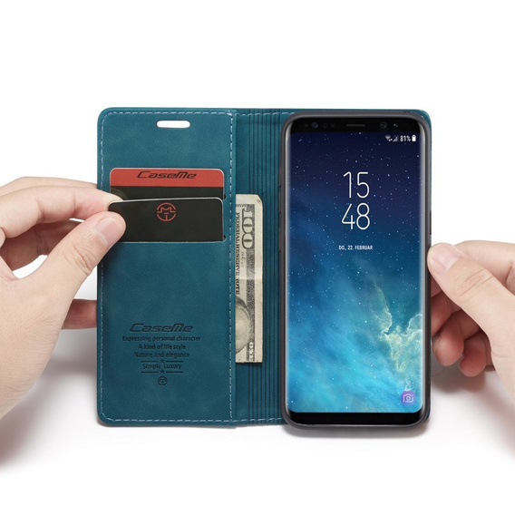 CASEME case for Samsung Galaxy S8, Leather Wallet Case, blue
