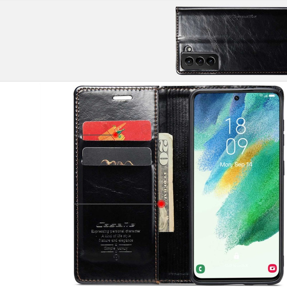 CASEME flip case for Samsung Galaxy S21 FE, Waxy Textublack, black