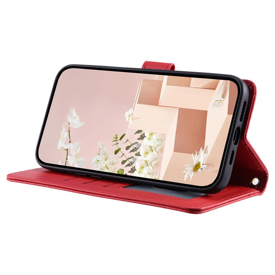 Flip case for iPhone 16 Pro, Rhombus Crossbody Leather, red