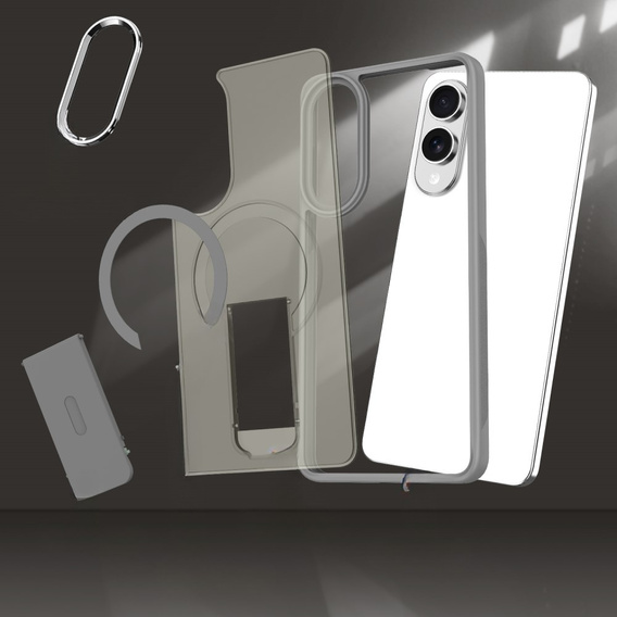 Case for Samsung Galaxy S25 Edge, Kickstand Matt Case, for MagSafe, titanium grey