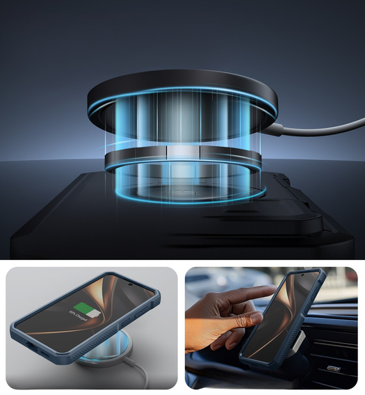 Armored case for Samsung Galaxy S25, Dexnor CamProtect MagSafe, blue (Two frames)