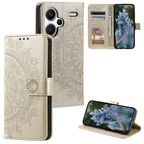Flip case for Xiaomi Redmi Note 13 Pro+, Mandala, gold