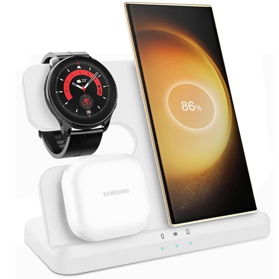 3-in-1 QI Fast Wireless Charger for Samsung S25 S24 S23 Galaxy Watch Buds Station, White