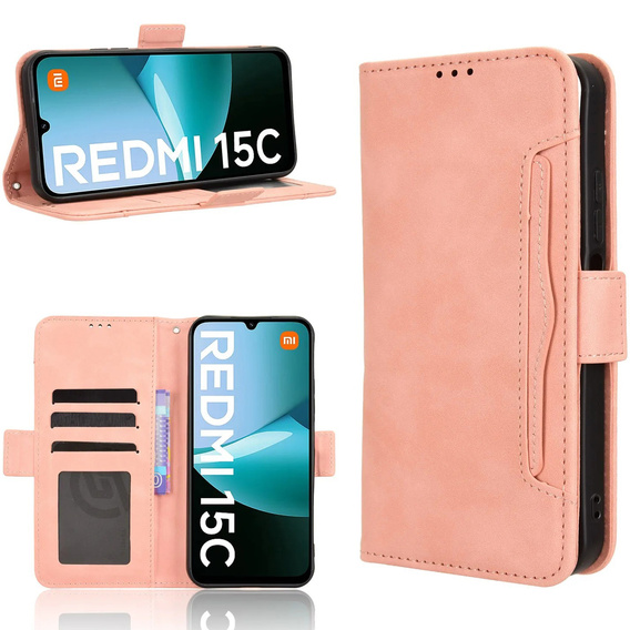 Flip case for Xiaomi Redmi 15C 4G/LTE, Card Slot, pink