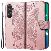 Flip case for Samsung Galaxy A54 5G, Butterfly, pink rose gold