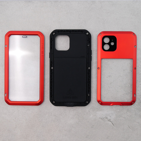 Love Mei Case for iPhone 12, armored with glass, red