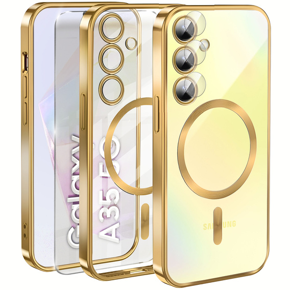 Case for Samsung Galaxy A35 5G, Electro MagSafe, gold + Screen Glass