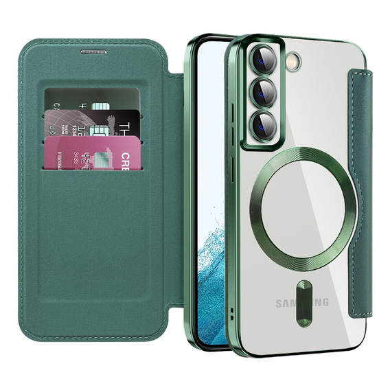 Flip case for Samsung Galaxy S22 5G, RFID Wallet MagSafe CamShield, green