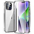 Case for iPhone 15 Plus, Magnetic Dual Glass, silver