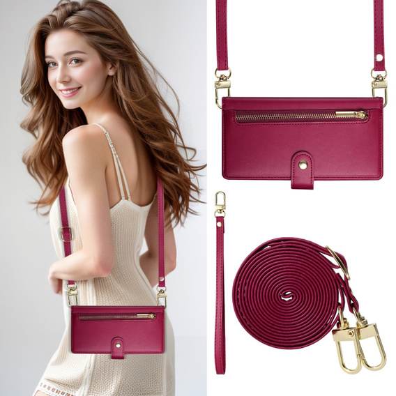 Flip case for Samsung Galaxy S25, Wallet Zipper Pocket, red