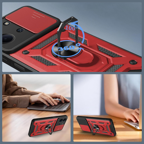 Armoured case for Xiaomi Redmi 15C 4G/LTE, with camera protection, with stand, red