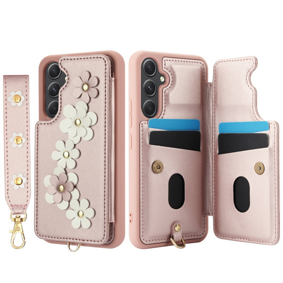 Case for Samsung Galaxy S23 FE, Leather Flower Card Slot, pink