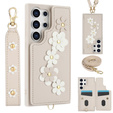 Case for Samsung Galaxy S24 Ultra, Leather Flower Card Slot, beige