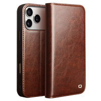 QIALINO Genuine Cow Leather flip case for iPhone 17 Pro Max, brown