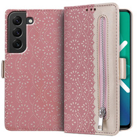Flip case for Samsung Galaxy S22+ Plus 5G, Wallet Pocket Zipper Lace, pink
