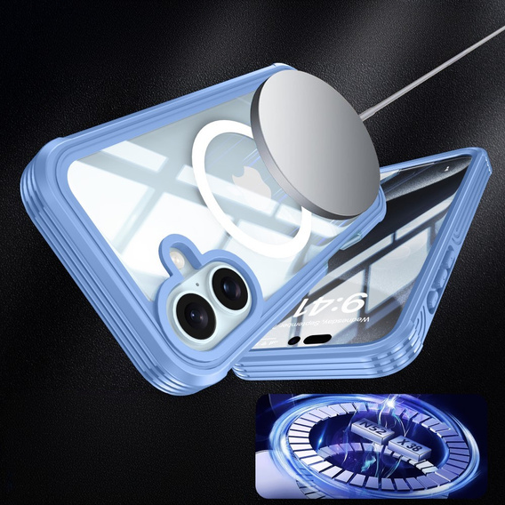 Case for iPhone 16 Plus, Shockproof, with glass, for MagSafe, blue