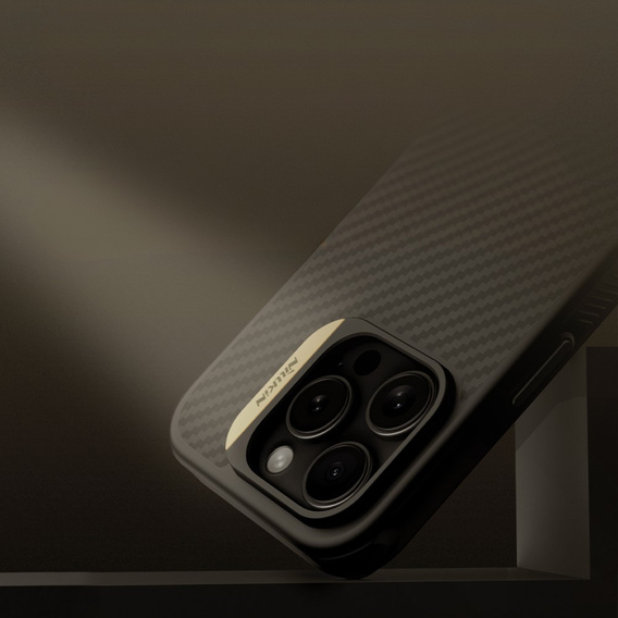 Nillkin Armored Case for iPhone 16 Pro Max, Carbon Fiber, for Magsafe, gold