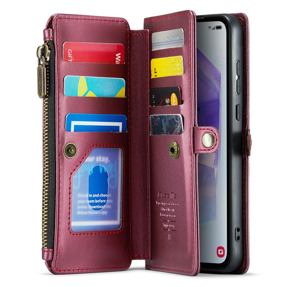 Case CASEME for Samsung Galaxy A55 5G, RFID Leather Wallet, with shoulder strap, red
