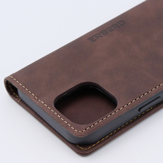 Case for iPhone 15, ERBORD Vintage, wallet with flap, coffee