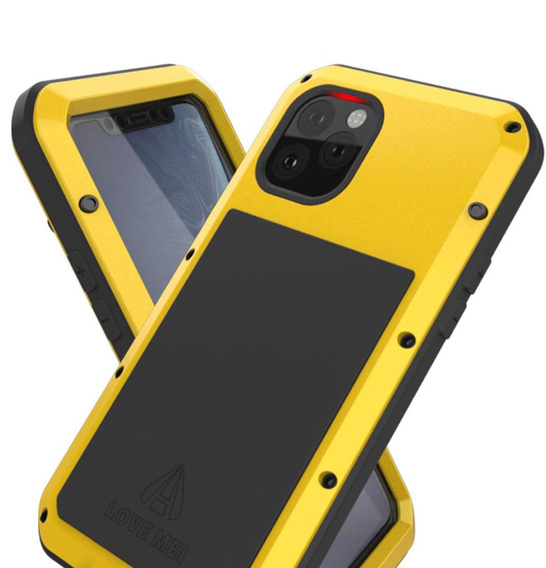 Love Mei Case for iPhone 11, armored with glass, yellow / black