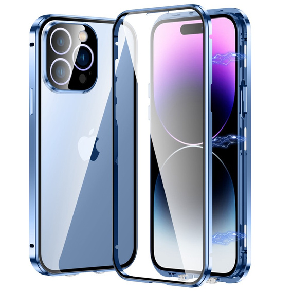 Case for iPhone 14 Pro, Magnetic Dual Glass, blue