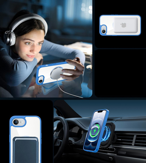 Magnetic Case for iPhone 16E, MagSafe, blue + 9H tempered glass