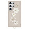 Case for Samsung Galaxy S24 Ultra, Leather Flower Card Slot, beige