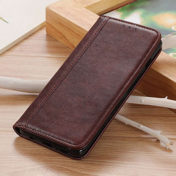 Case for OnePlus 12 5G, Wallet Litchi Leather, brown